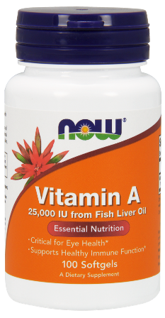 Vitamin A (25,000 IU) 100 гел-капсули | Now Foods