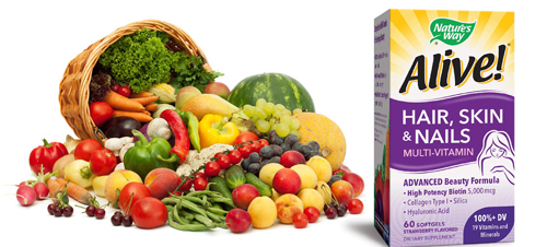 Alive Hair,Skin,Nails 60 softgels от Nature`s Way на топ цена съдържа пълен спектър от фитонутриенти, получени от плодове и зеленчуци