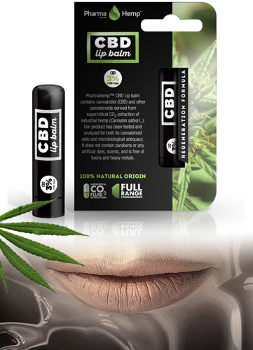 Балсам за Устни с Конопено Масло 3% 4.5 гр на изгодна цена от Pharma Hemp съчетава естествените ползи от CBD с пет регенериращи етерични масла