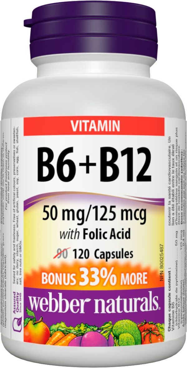 Vitamin B6 + B12 + Folic Acid 120 капсули | Webber Naturals