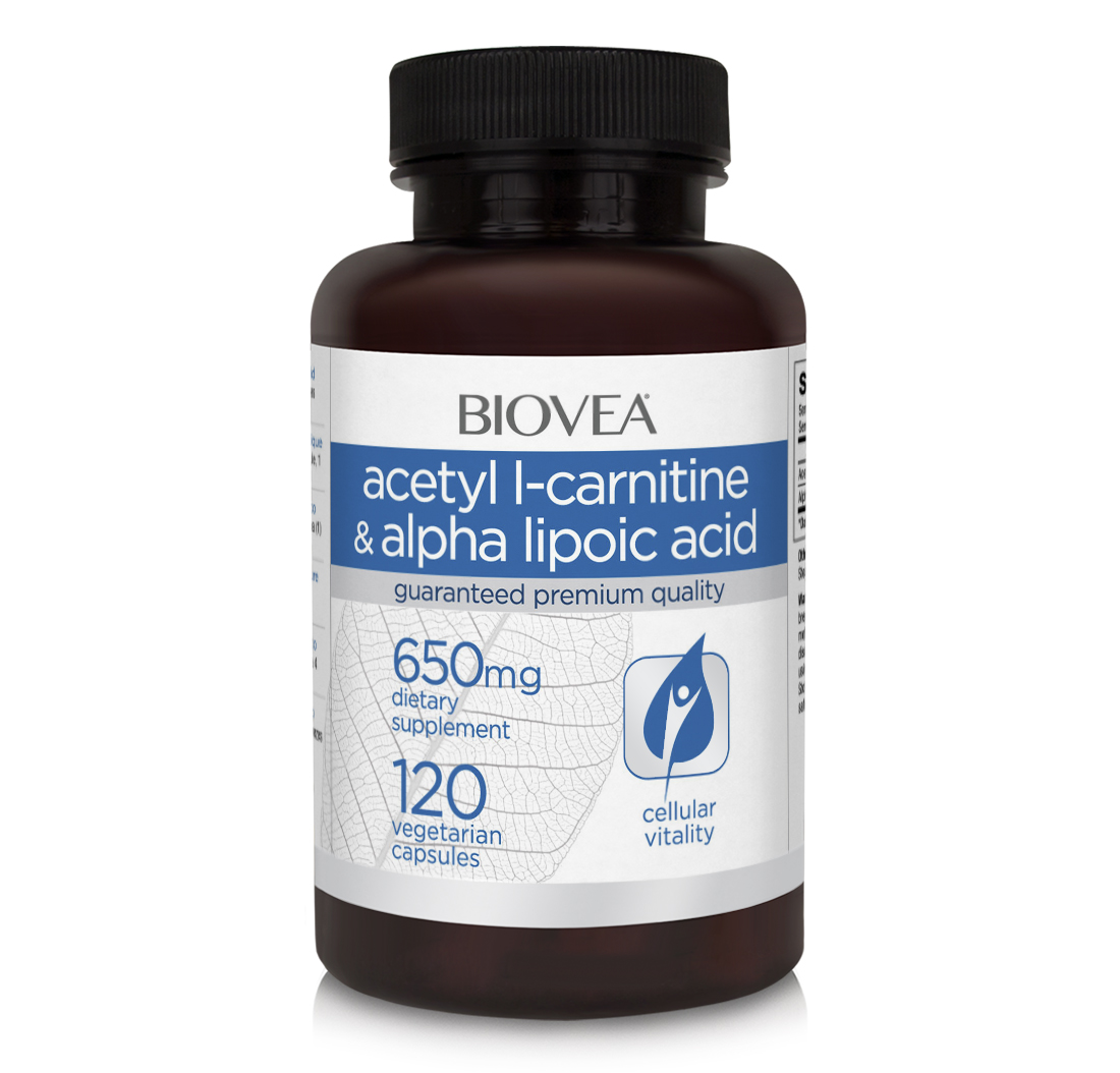 Acetyl L-Carnitine & Alpha Lipoic Acid 650 мг 120 веге капсули | Biovea