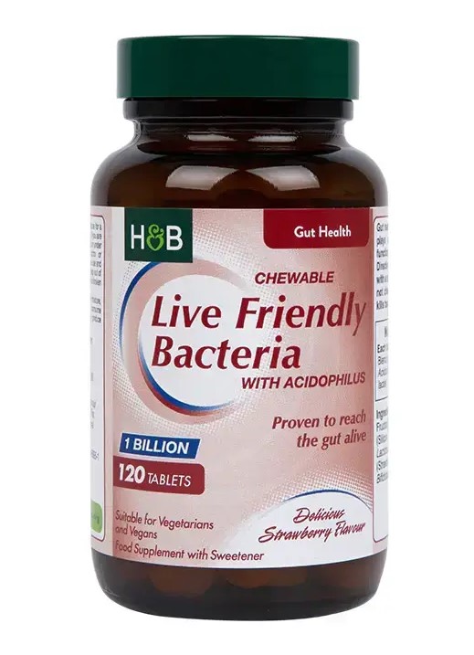 Live Friendly Bacteria with Acidophilus Strawberry Flavour 120 дъвчащи таблетки | Holland & Barrett